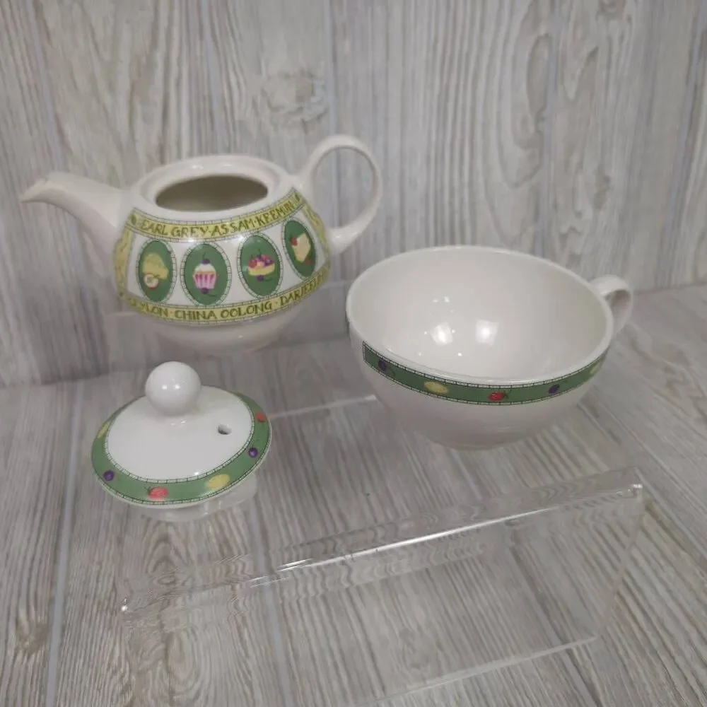 Vintage Arthur Wood Est 1884 Tea for One Set Stacking Teapot & Cup White Green